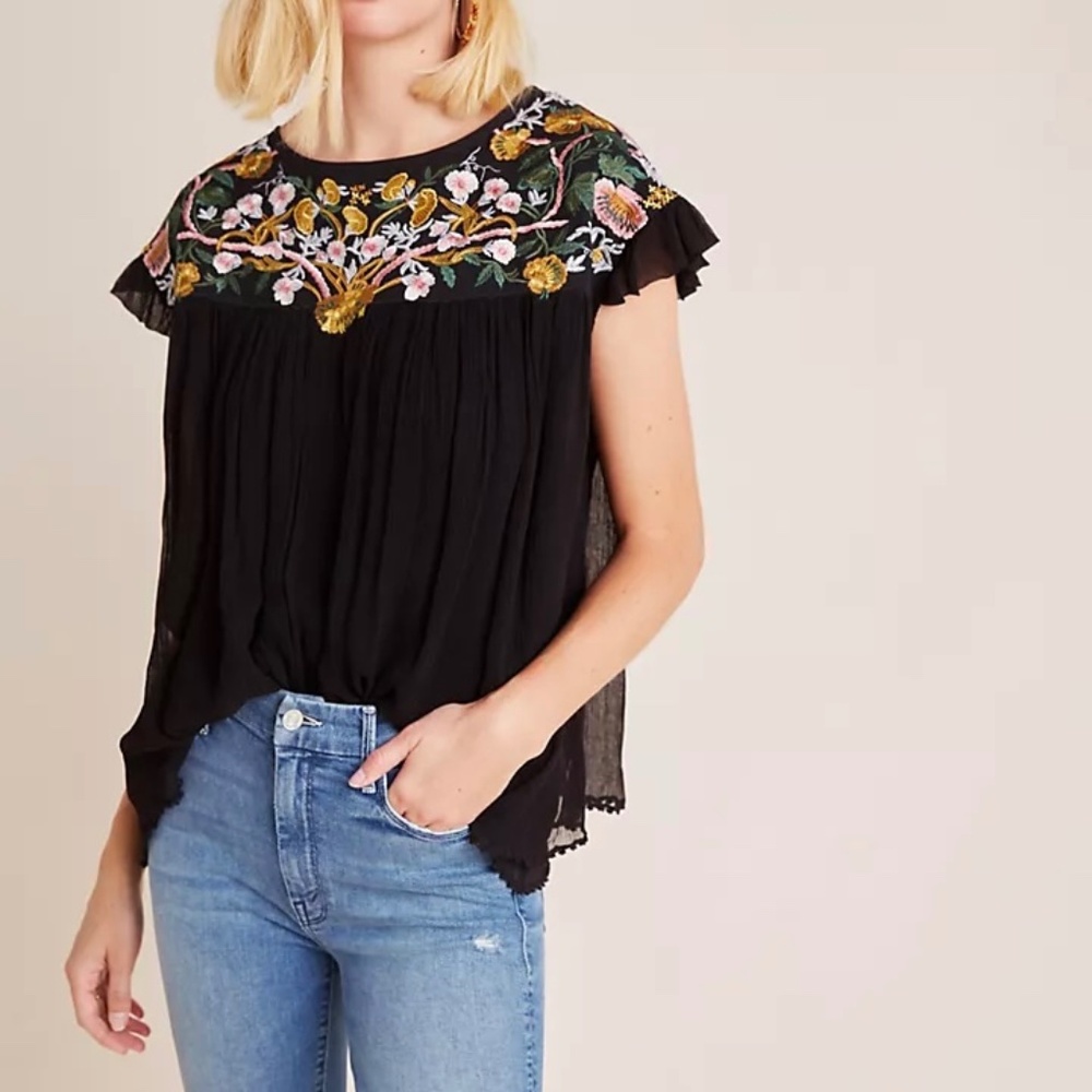 Anthropologie Bethany Seen Worn Kept embroidered top